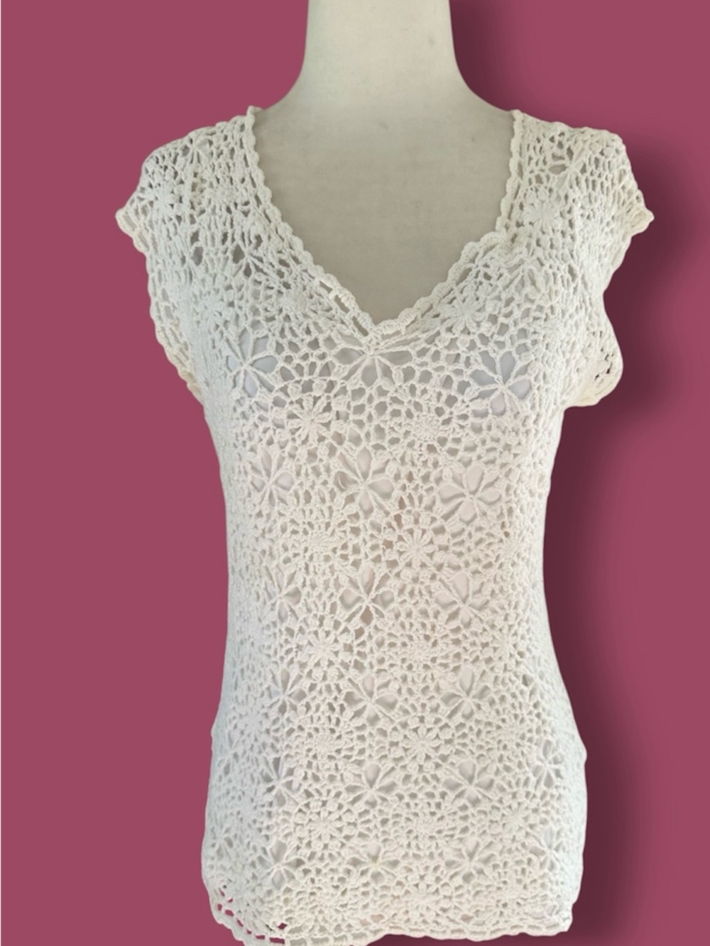 White Crochet V-Neck Top with Detachable Cami L